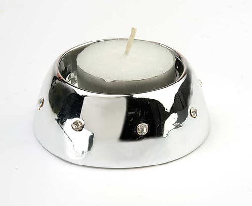 Porcelain Tea Light Holder (pair) with Diamond Style Surround Silver 7cm (3")